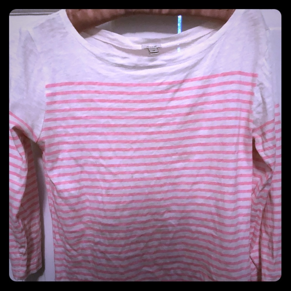 J.Crew Top XS pink White Stripe Boat Neck 3/4